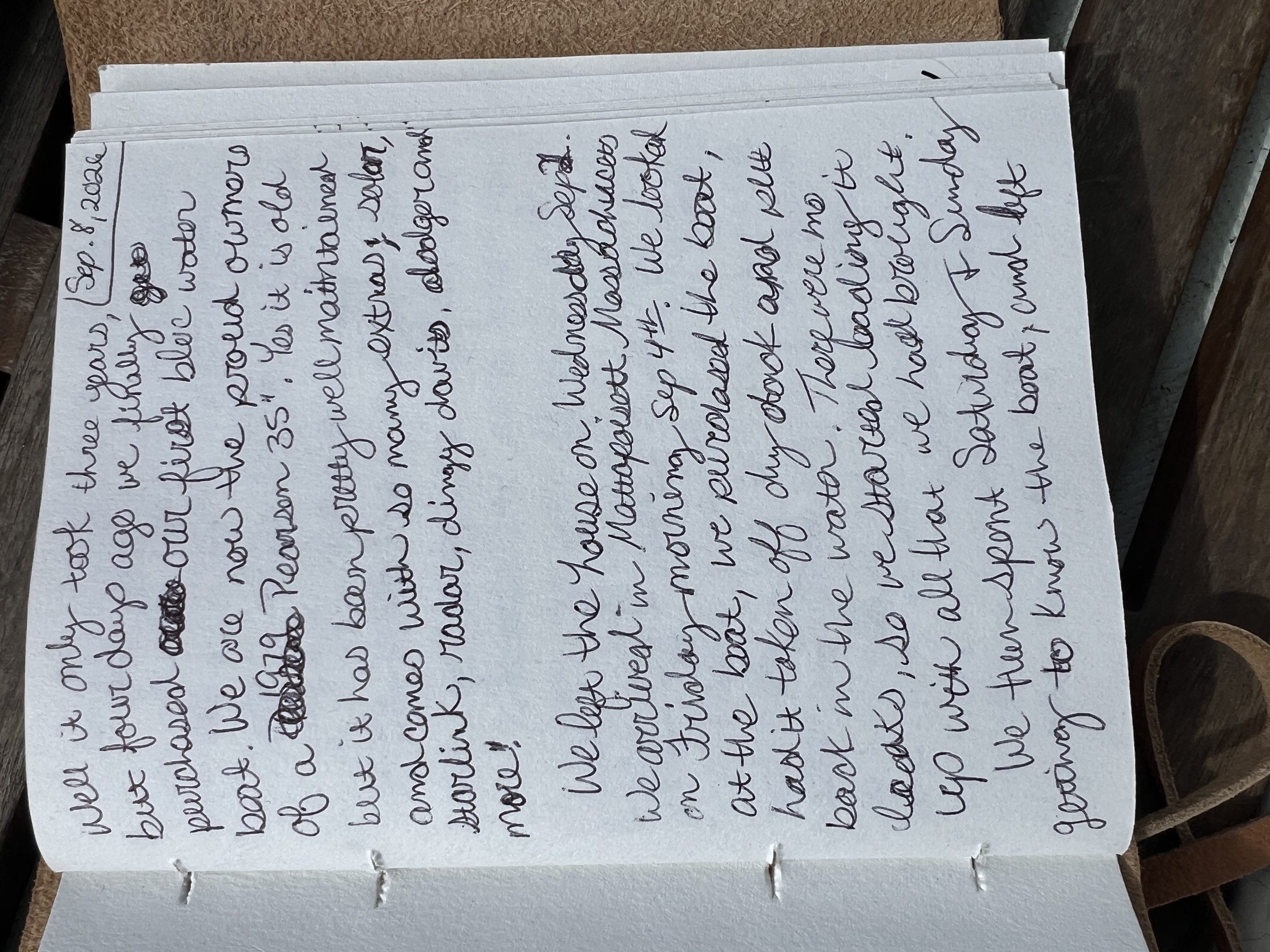 Handwritten journal page: We bought a Pearson 35!